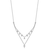 Sterling Silver Rhodium-plated CZ Cross With  2in ext. Necklace